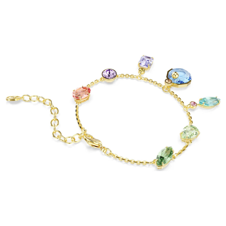 Gema bracelet Mixed cuts, Dangling crystals, Multicolored, Gold-tone plated